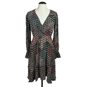 Women's Maeve Anthropologie Geometric Print‎ Long Sleeve Fit & Flare Dress Small